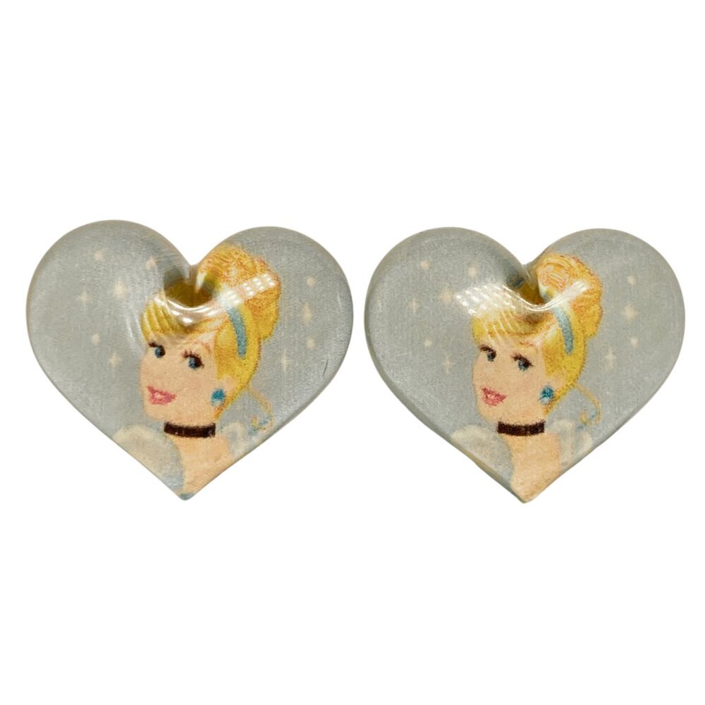 Vintage Disney Princess Cinderella Earrings Clip On Ella Heart Acrylic Blue